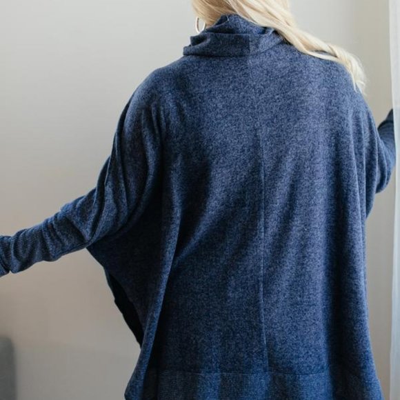 Brushed Melange Cowl Neck Sweater in Navy - Picture 3 of 5